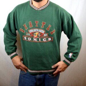 80s Vintage Oversized Clothing - Seattle Sonics Crewneck Sweatshirt - Men's L
